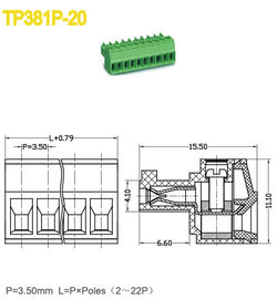 2-22 막대기 여성 끼워 넣을 수 있는 단자 블록 커넥터 3.5 밀리미터는 300V 8A PA66을 던집니다