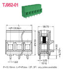 57A PCB 나사 터미널 블록 10.16mm 피치 유로 상승 시리즈 2-16 폴 UL 기술 데이터