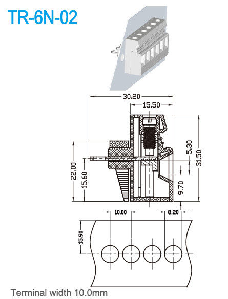 300V 50A PA66 위원회 산 끝 구획 10mm 끝 폭