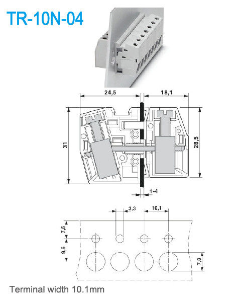 10.1mm 터미널 너비 패널 터미널 블록을 통해 구리 UL94 V0 65A 300V 2P-24P