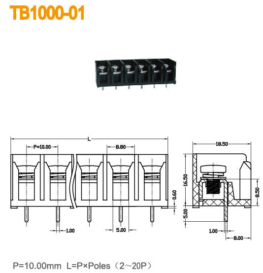 2-20 폴란드 15A 고급장교 16-24 AWG를 가진 10mm 피치 힘 방벽 끝 구획