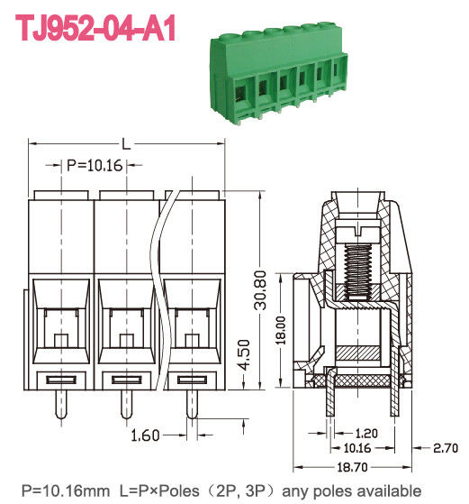 피치 10.16mm PCB 나사 터미널 블록 유로 타입 상승 시리즈 57A 2-16 폴