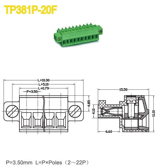 설치 귀 Pluggable 끝 구획 8A 마개 여성 소켓은 3.5mm 녹색을 투구합니다