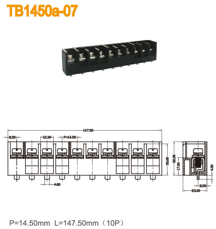 14.50mm 피치 방벽 끝 구획 10 폴란드 600V 57A 힘 끝 구획은 검게 합니다