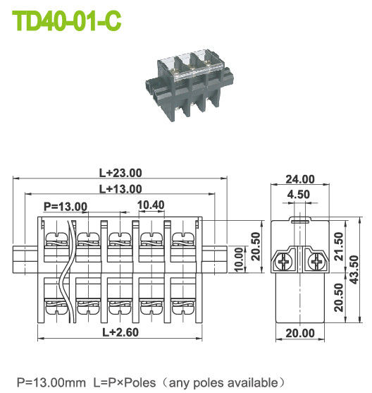 40A 위원회 산 힘 끝 구획 연결관 기공 피치 13mm M5 나사 고급장교 PBT