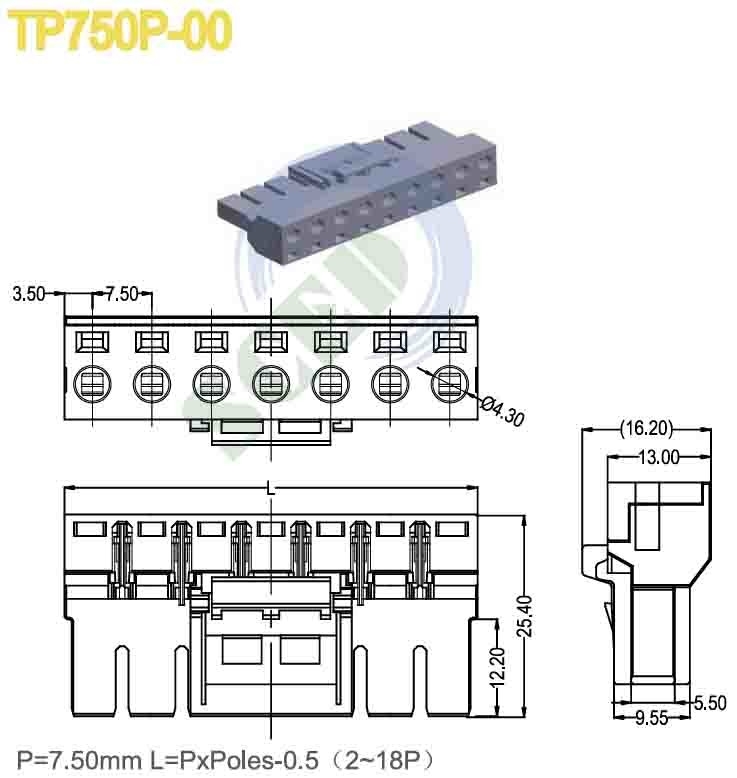 PA66 플라스틱 회색 플러그 할 수 있는 터미널 블록 커넥터 7.5mm 피치 300V 16A 2-18 폴