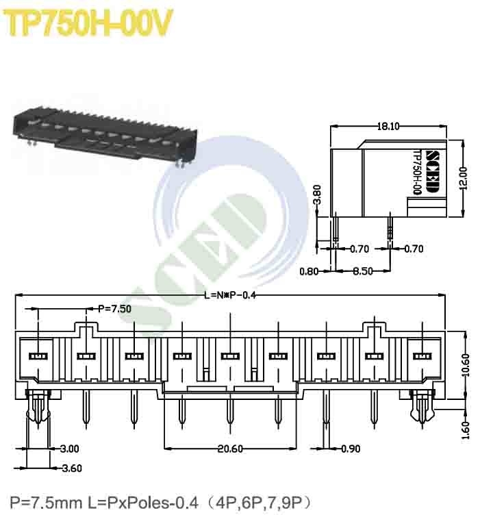LCP 금으로 칠한 검은 색 직각 7.5mm 300V 16A로 플러그 가능한 터미널 블록