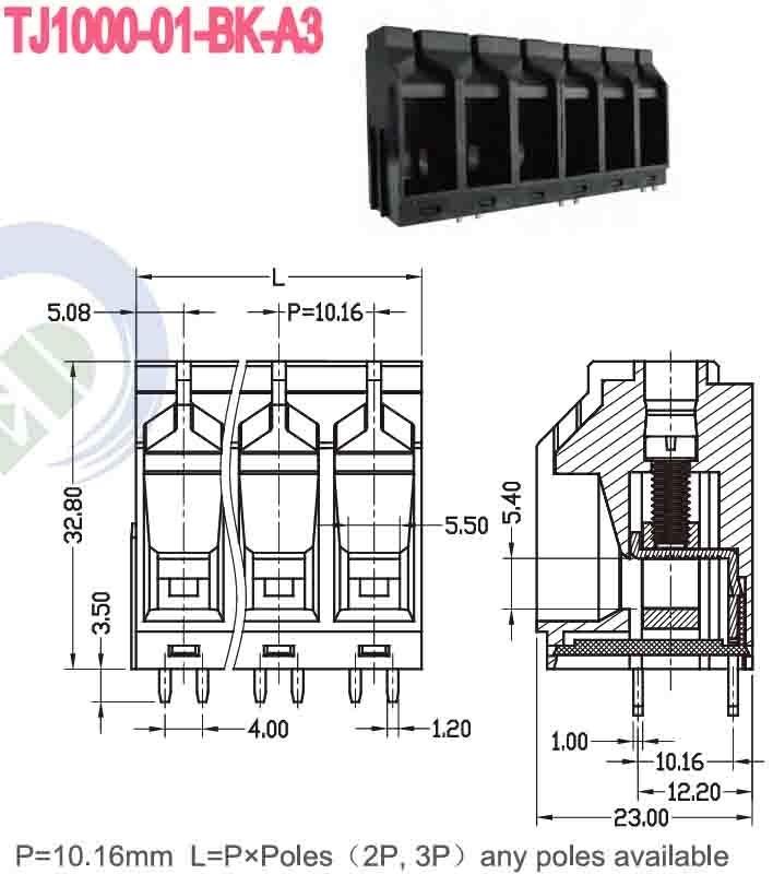 600V PA66 10.16mm 57A 연금 클램프 케이지 φ1.8 -40C- 105C