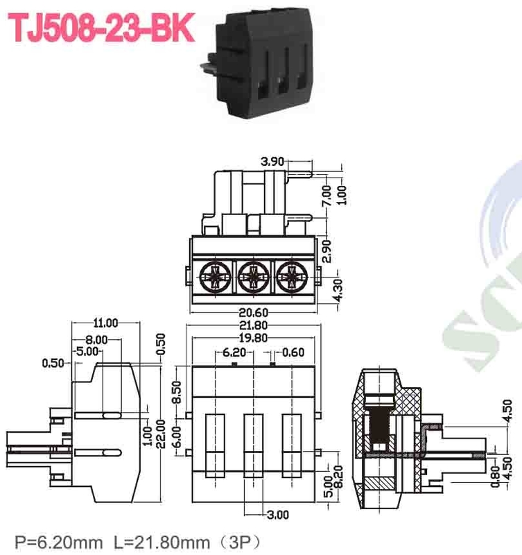 300V 10A M3 스크루 터미널 블록 커넥터 12 24 AWG PBT 6.2mm 간격 청동