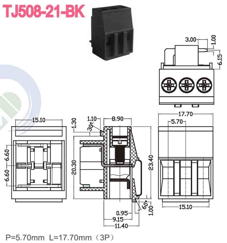 PA66 5.7mm 구리 300V 10A M3 스크루 터미널 블록 커넥터 10 - 22 AWG