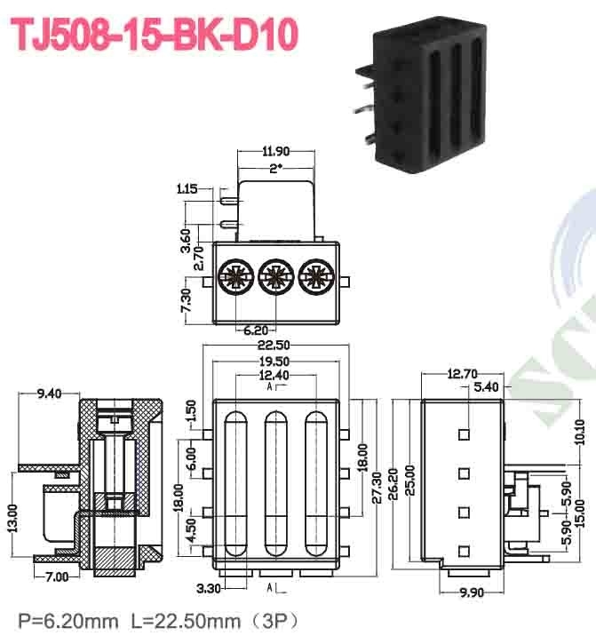 300V 15A 6.2mm 터미널 블록 커넥터