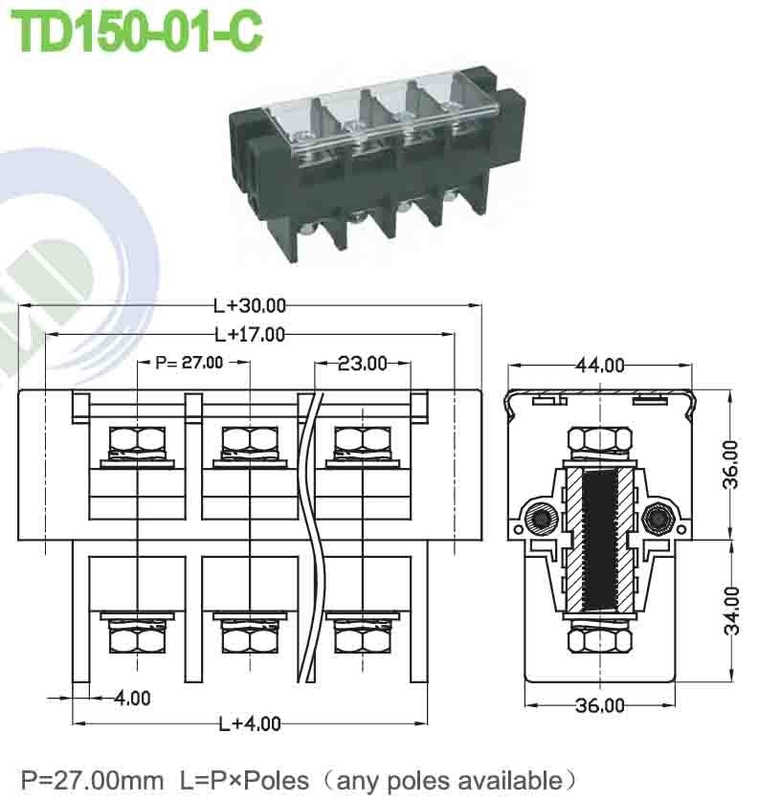 150A PBT 전원 터미널 블록 커넥터 구멍 틈 27.0mm M8 나사