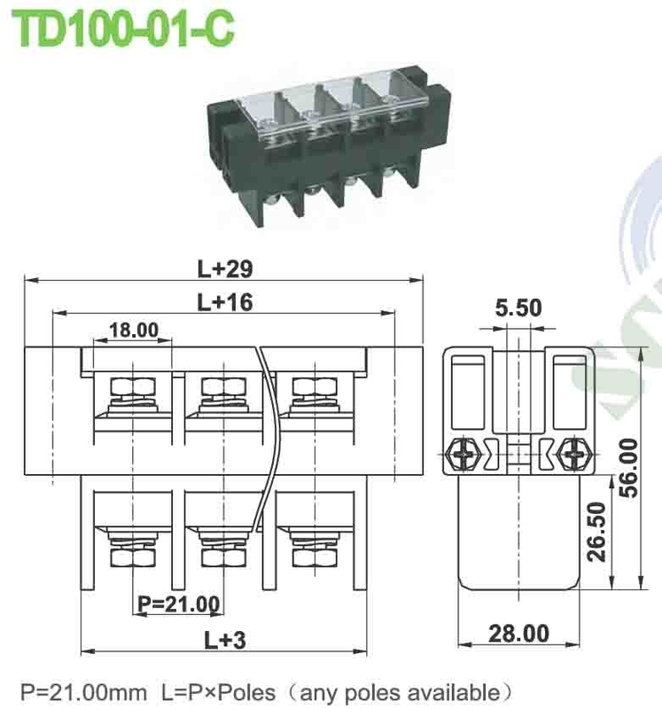 101A 21.0mm PBT 구멍 600V 플라스틱 덮개로 터미널 블록을 통해 공급