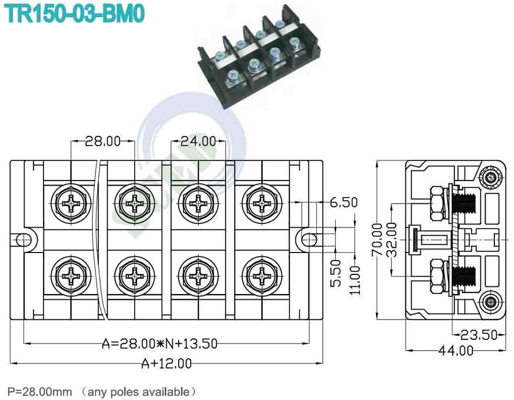 Insulation Resistance of 500MΩ and 1-24 Poles Green Through Panel Terminal Blocks for Your Requirements