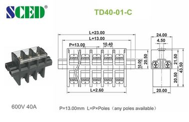 PBT 나사식 터미널 구획 연결관 600V 40A 13.00mm를 통해서 급식